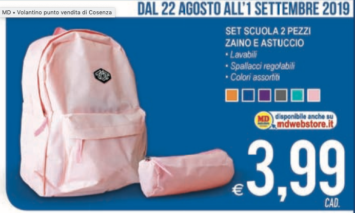 Promo volantino MD per i supermercati di Cosenza Rende e Luzzi  è valido dal 22 agosto al 01 Settembre 2019 
