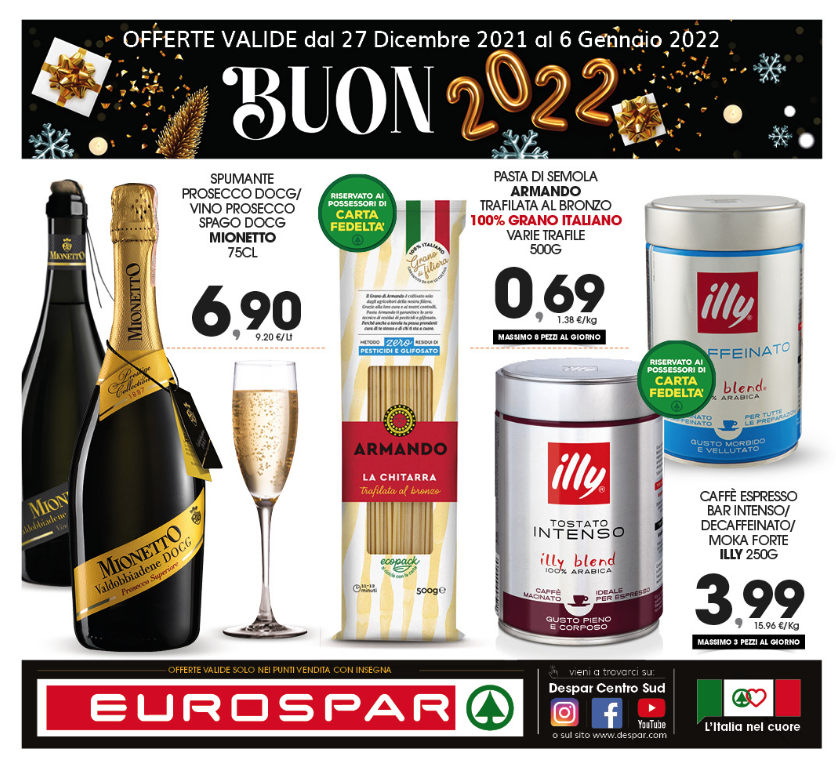  Offerte del nuovo volantino Eurospar Buon 2022 valide fino al 6 Gennaio!!